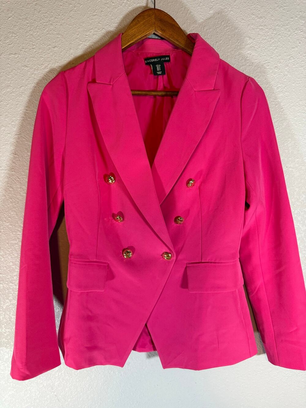 Sincerely Jules Women’s Small Hot Pink Double Breasted Gold Button Blazer